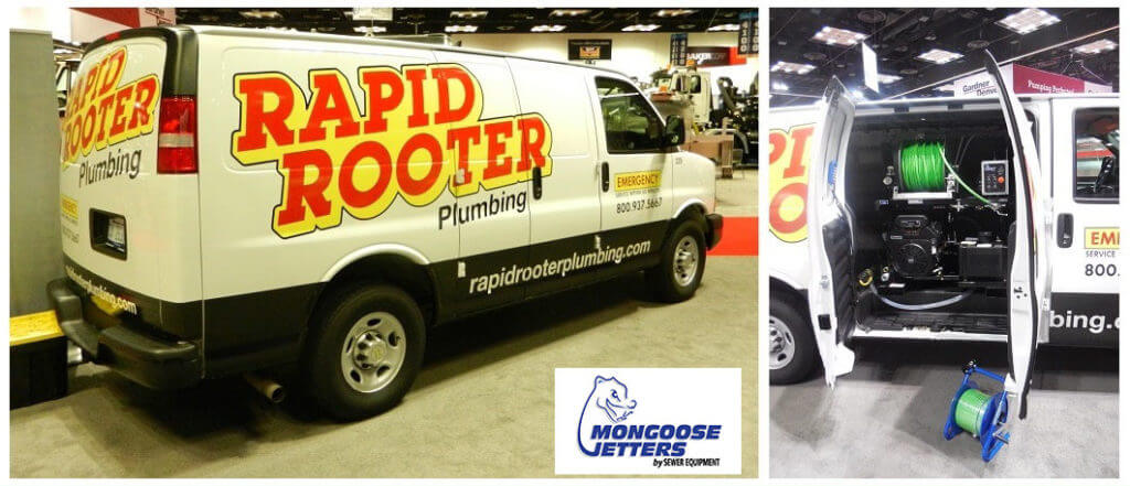 Rapid Rooter plumbing van with model 123 trailer van pack loaded in