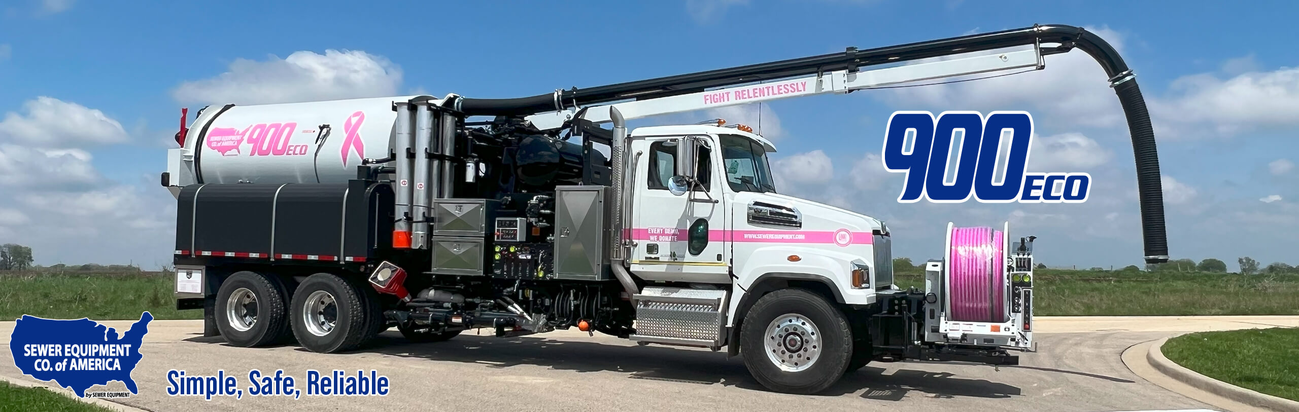 Model 900 ECO Breast Cancer Awareness truck by Sewer Equipment.