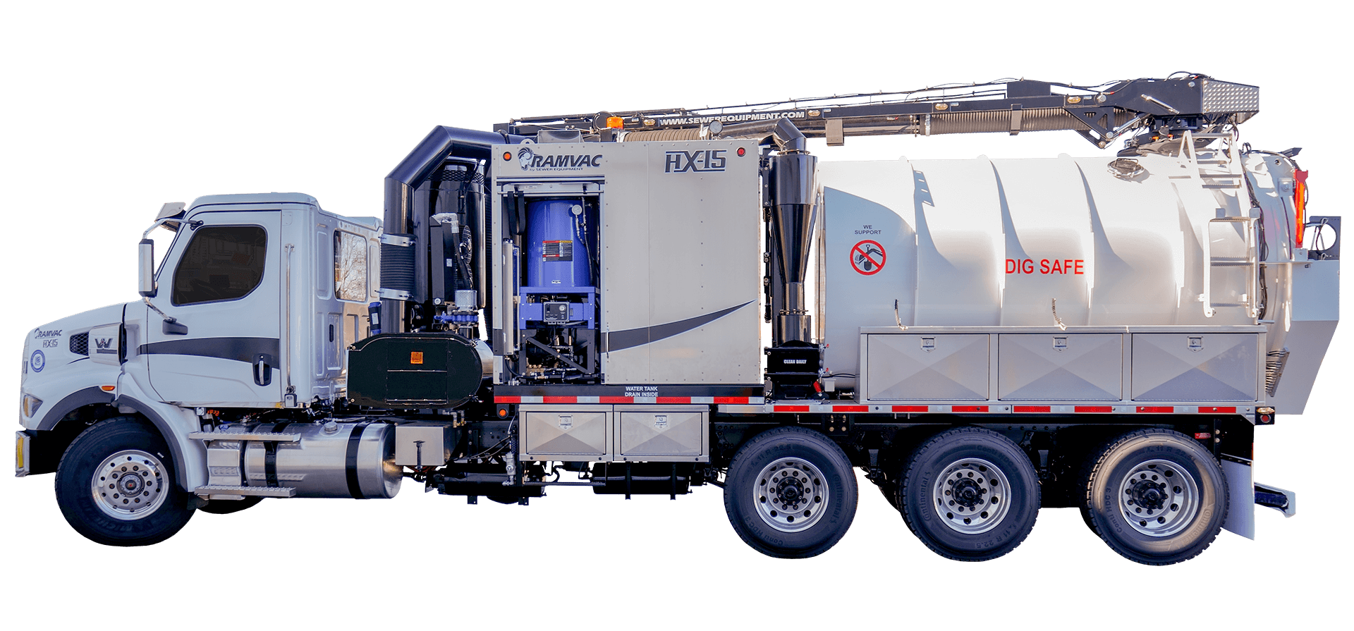 Side view image of the RAMVAC HX-15, a full size hydro excavator.